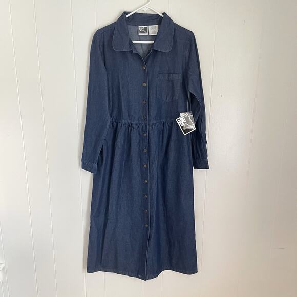 Vtg 90s Denim Maxi Dress S Prairie Button Down Cowgirl Modest Cottagecore - Picture 1 of 7